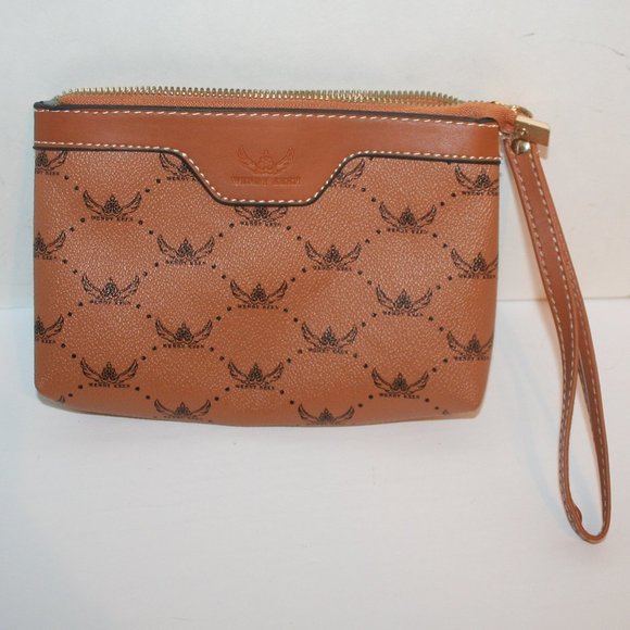 Wendy Keen Signature Brown Zip Closure Wristlet Womens Pouch Bag - Picture 1 of 5